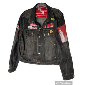 Vintage Pepe Jeans London Jacket Size 2X Black Denim w/Patches Buttons